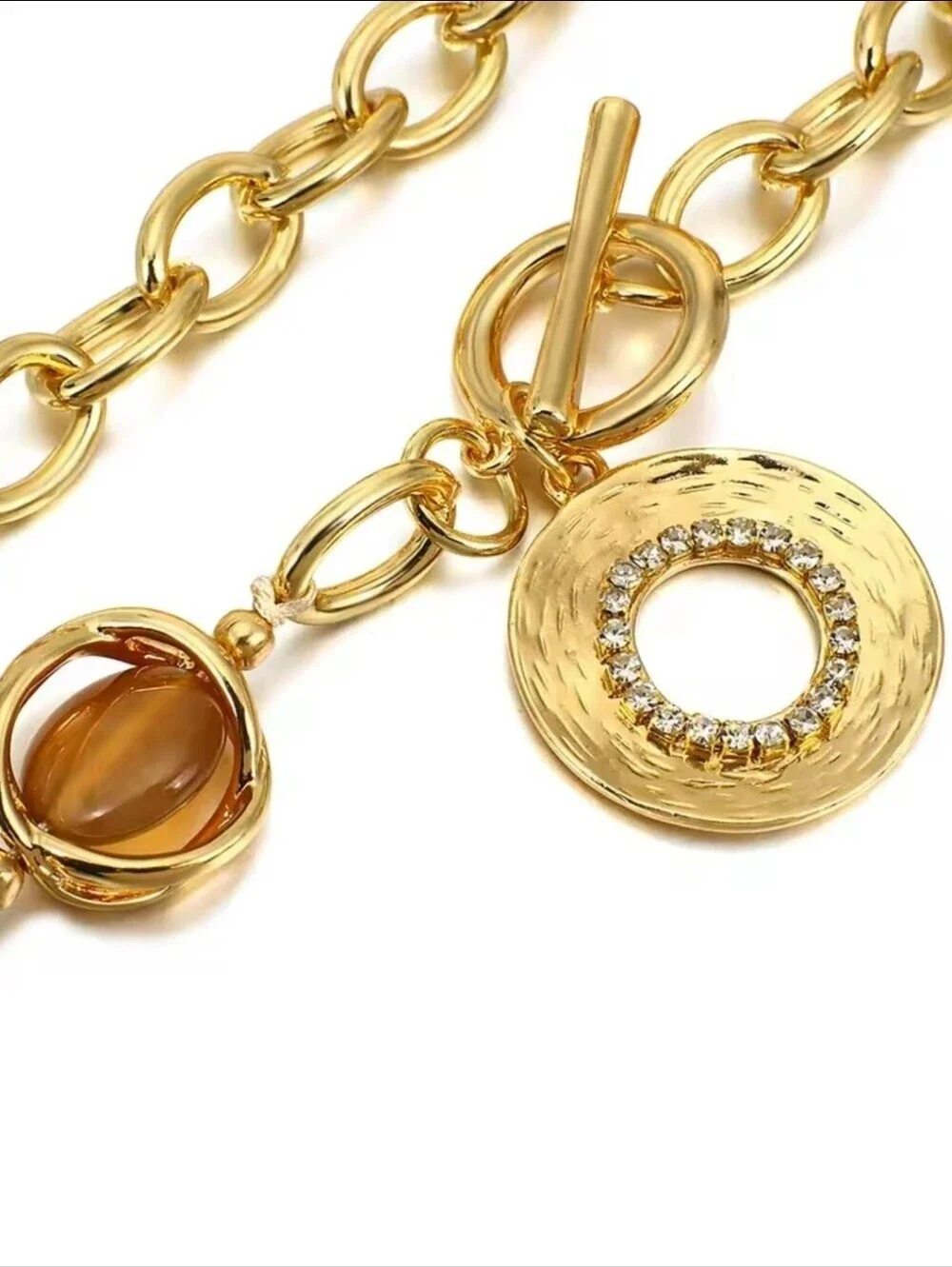 Gold-Tone Chain Necklace with Amber Accent